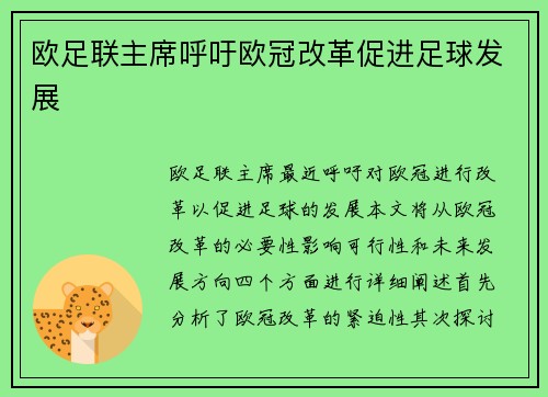 欧足联主席呼吁欧冠改革促进足球发展